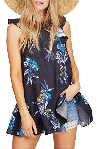 Free People Womens Summer in Tulum Linen Floral Tunic Top Black S